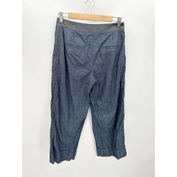 Brooks Brothers Linen Blend Blue Denim Wide Leg Crop Pants Women's Size 6 - Picture 2 of 11